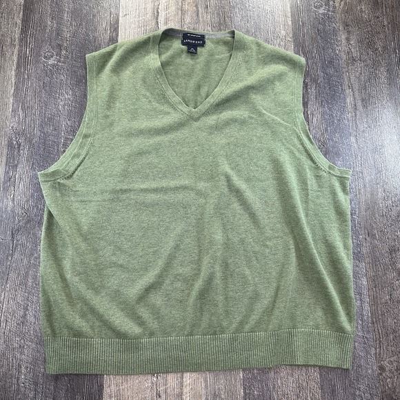 Lands End Sweater Vest Mens XL Green 100% Supima Cotton Pullover Preppy Academia - Picture 1 of 10